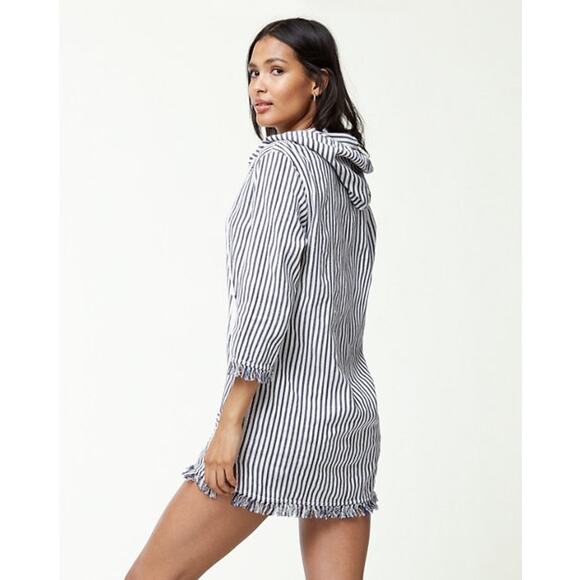 Tommy Bahama Yarn Dyed Striped Cotton Hoodie Pullover Swim Cover Beach Top Large - Picture 7 of 9